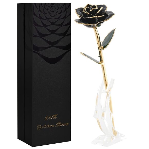 Other - 1791 Rose Gifts Forever Black Gold Dipped Rose 24k Gold Plated Eternal